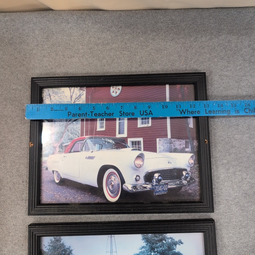 Vintage Ford Thunderbird Framed Car Prints Set of 2 White Convertible Wall Art - Picture 3 of 4